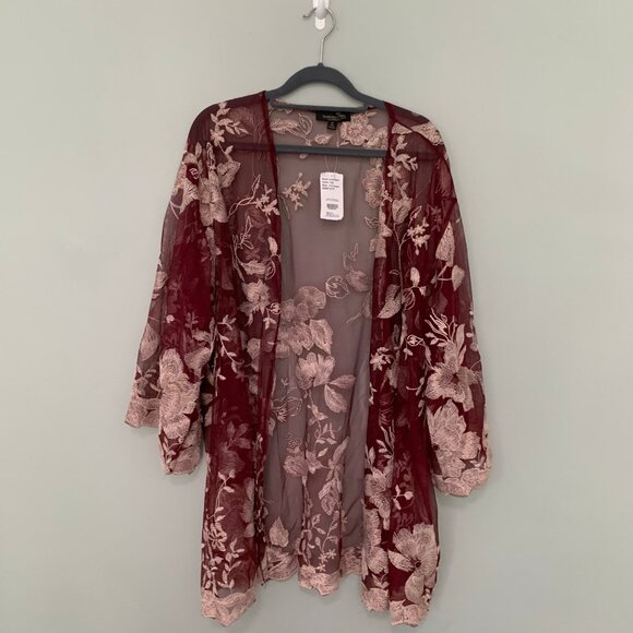 NEW Suzanne Betro floral lace elbow sleeve flowy sheer tunic cardigan kimono - Picture 1 of 9